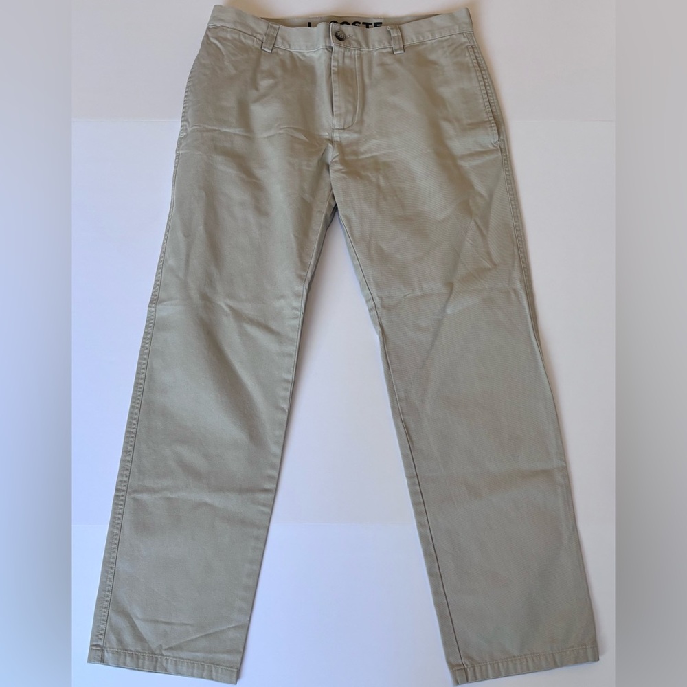 Lacoste Pants Mens Size FR 42 Khaki 100% Cotton Straight Leg Classic